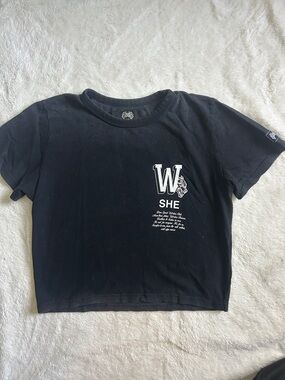 Darc Sport Black Crop Top with White 'W SHE' Print